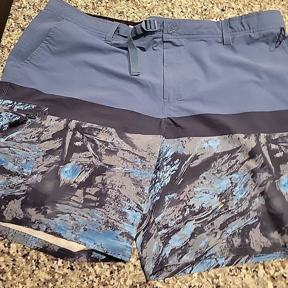 Realtree Fishing Shorts Mens 2XL 44/ 46" Waist Blue Aspect Water‎ Camo